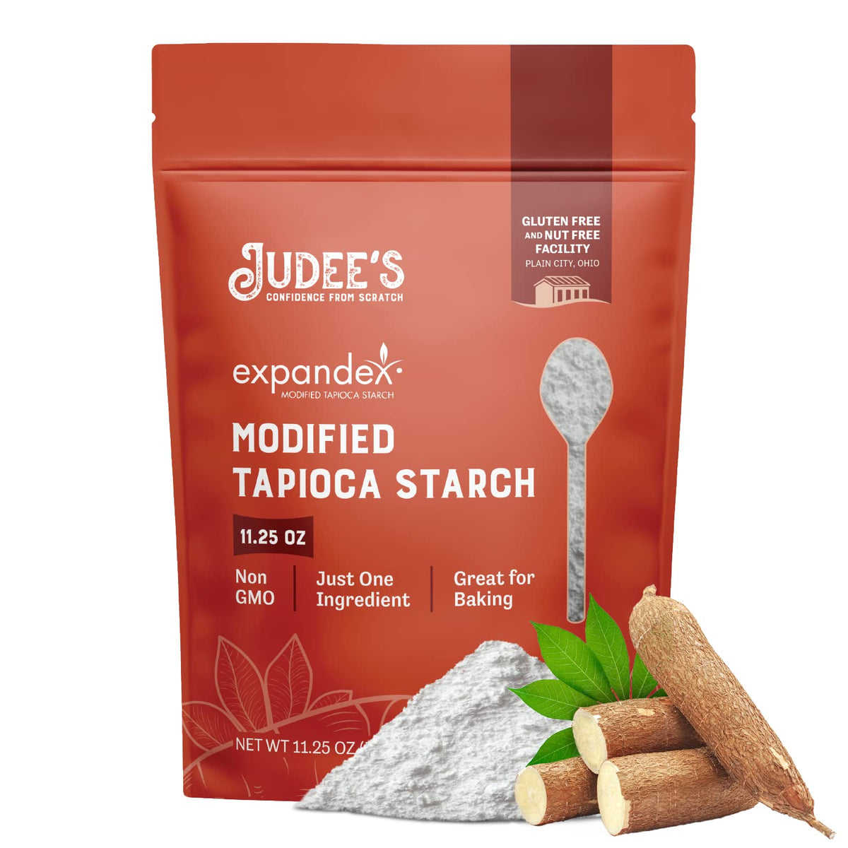 Judee's front pouch showing resealable packaging and ingredient benefit