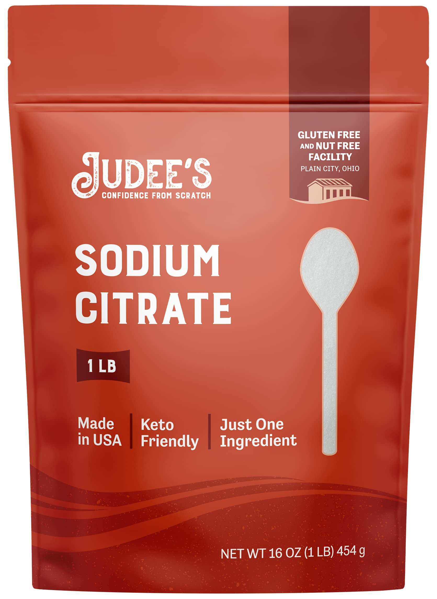 Judee's Gluten Free front pouch of sodium citrate showing resealable package and benefits