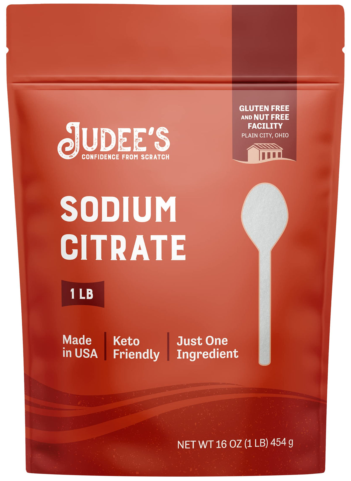 Judee's Gluten Free front pouch of sodium citrate showing resealable package and benefits