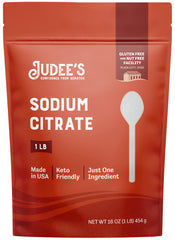 Judee's Gluten Free front pouch of sodium citrate showing resealable package and benefits