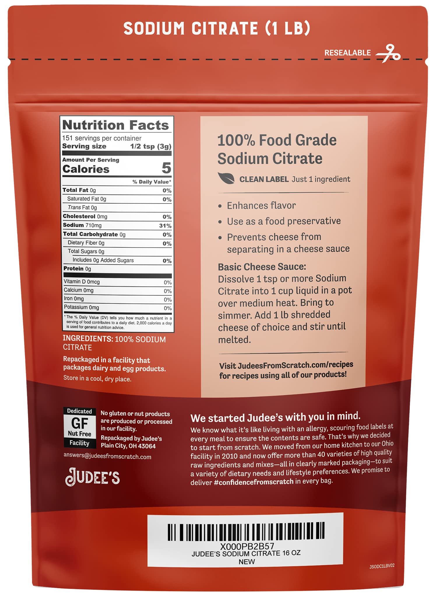 Judee's Gluten Free measured spoon of sodium citrate ready to add to recipe for consistency