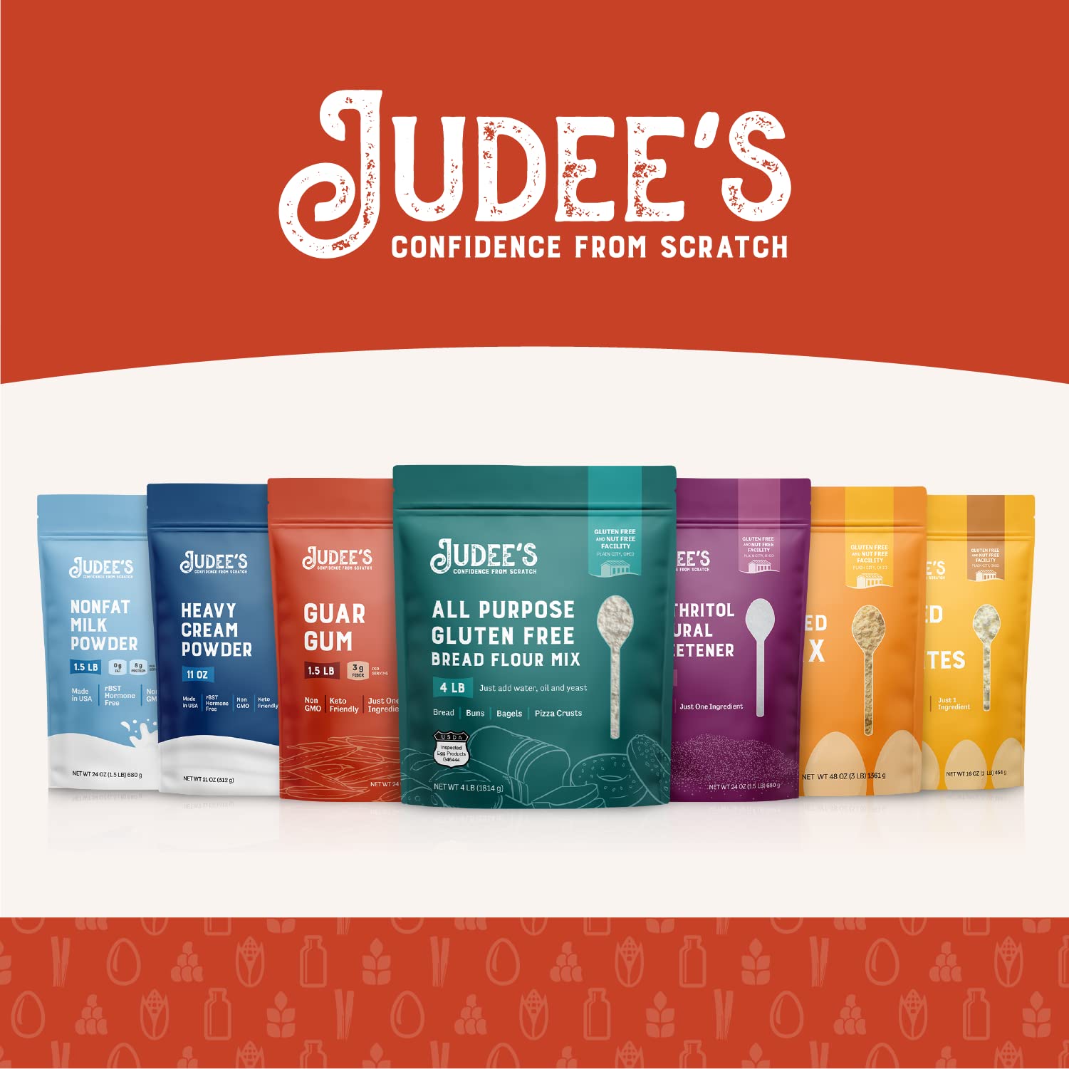 Judee's ingredient label closeup showing gluten-free facility and quality