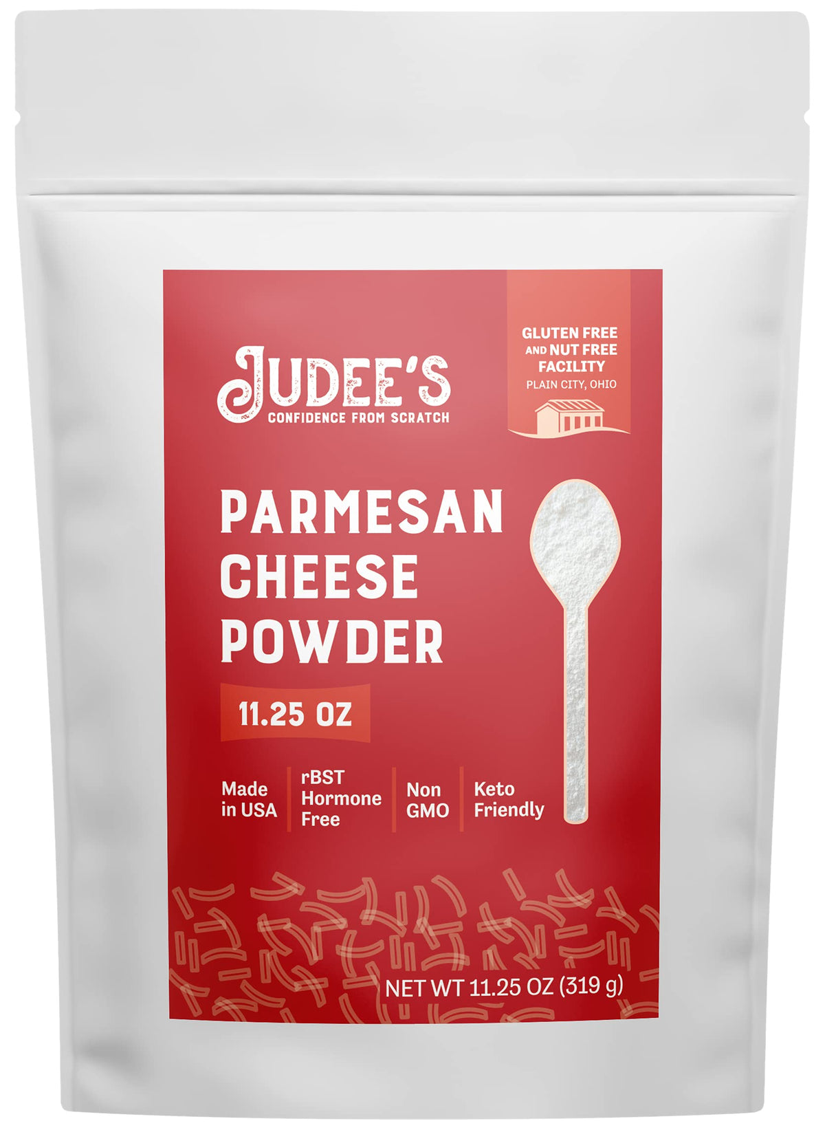 Judee's Gluten Free pouch front showing resealable bag and size benefit