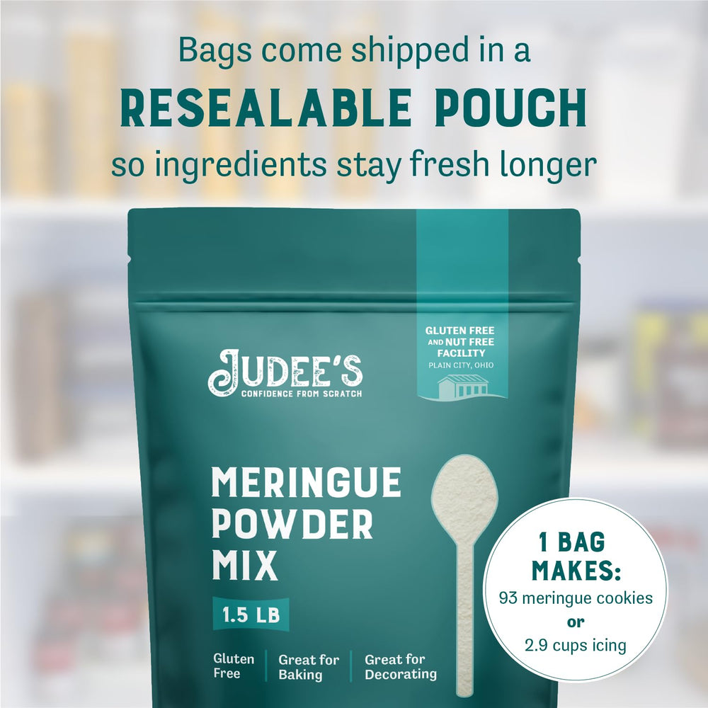Judee's pouring powder into bowl for easy mixing and quick preparation