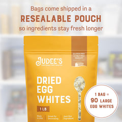 Judee's powder close-up texture showing fine dried egg whites for quick rehydration