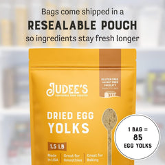 Judee's Gluten Free powder in bowl with spoon for easy measuring convenience