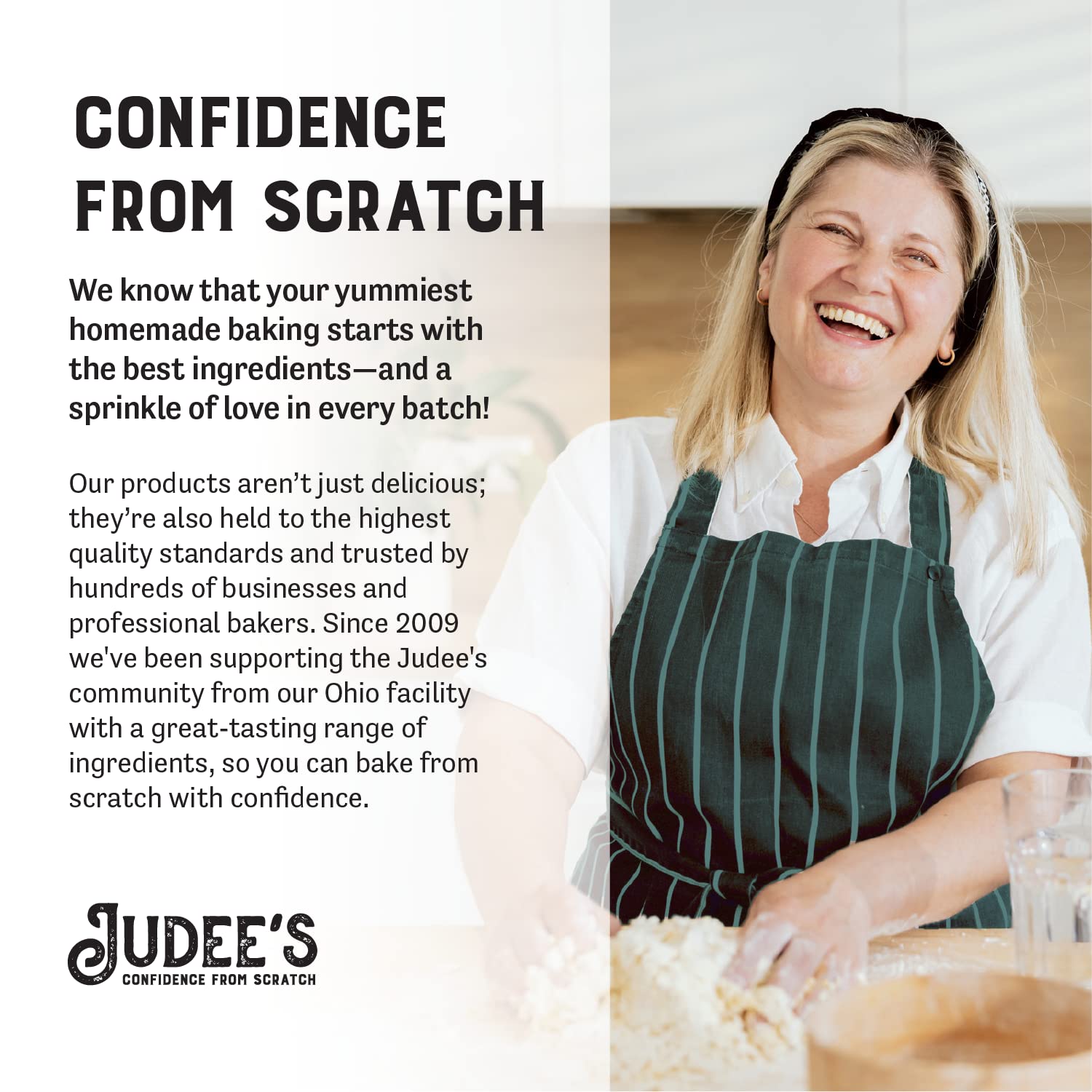 Judee's powdered eggs beside measuring spoon and scale for precise baking measurements