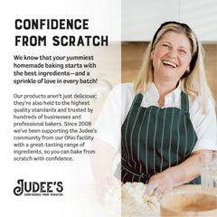 Judee's powdered eggs beside measuring spoon and scale for precise baking measurements