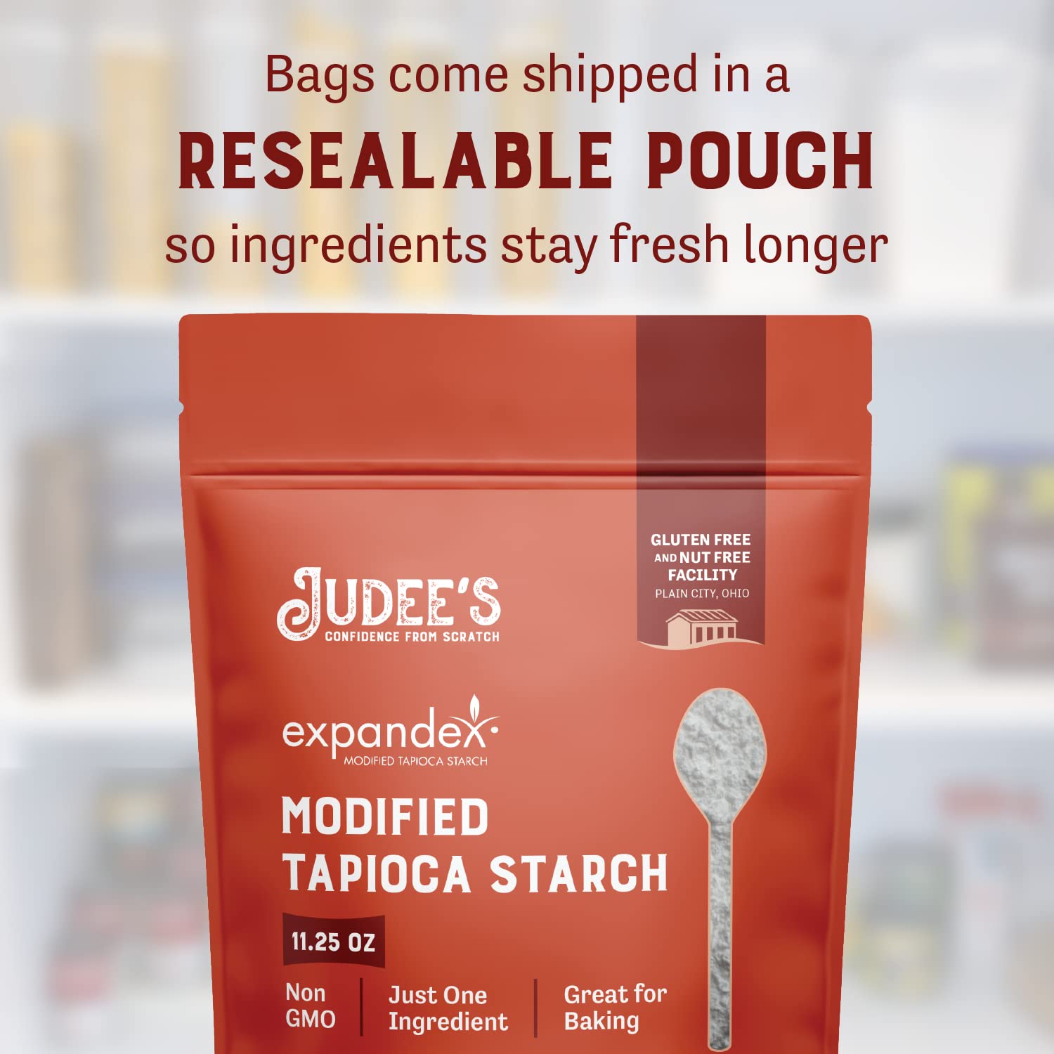 Judee's fine powder texture emphasizing neutral flavor and tender crumb benefit