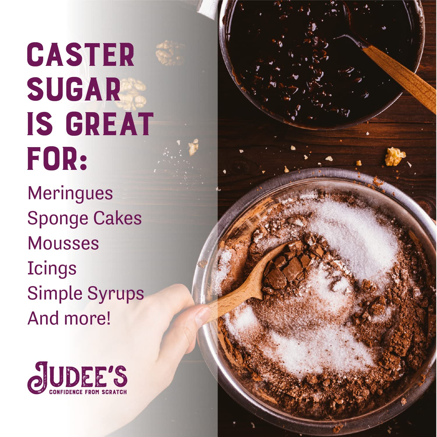 Judee's sugar and teaspoon showing scale for precise baking measurements and convenience