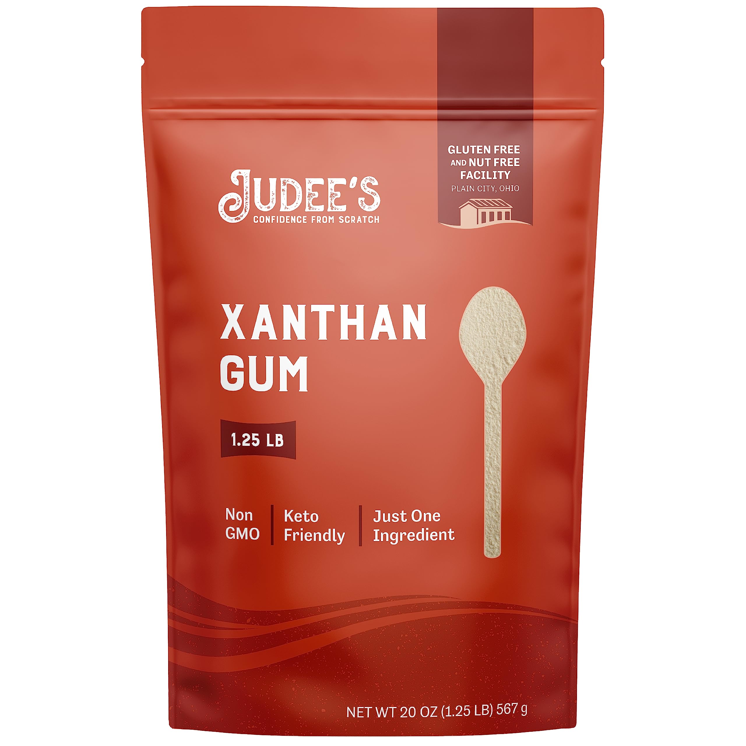 Judee's Gluten Free front pouch showing label and 20-ounce size benefit