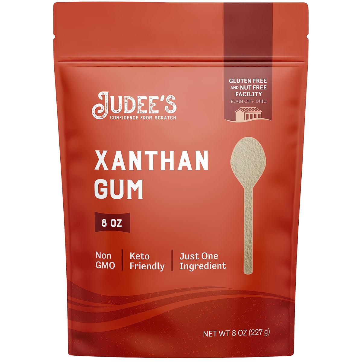 Judee's Gluten Free front pouch showing label and resealable pack benefit