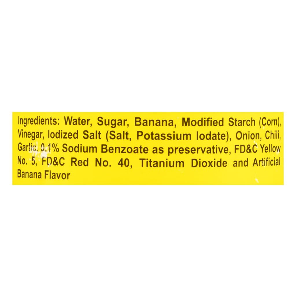 Jufran banana sauce next to measuring cup to show 19.76 oz scale and portion guidance