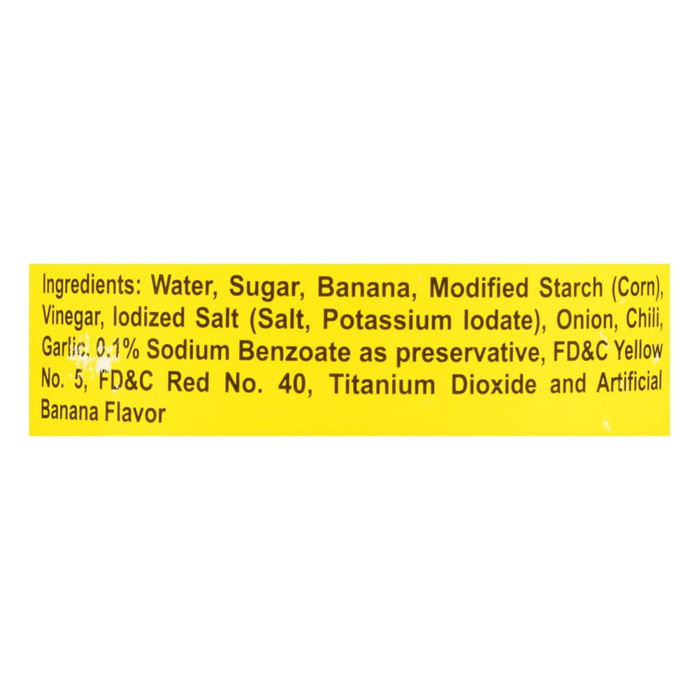 Jufran banana sauce next to measuring cup to show 19.76 oz scale and portion guidance