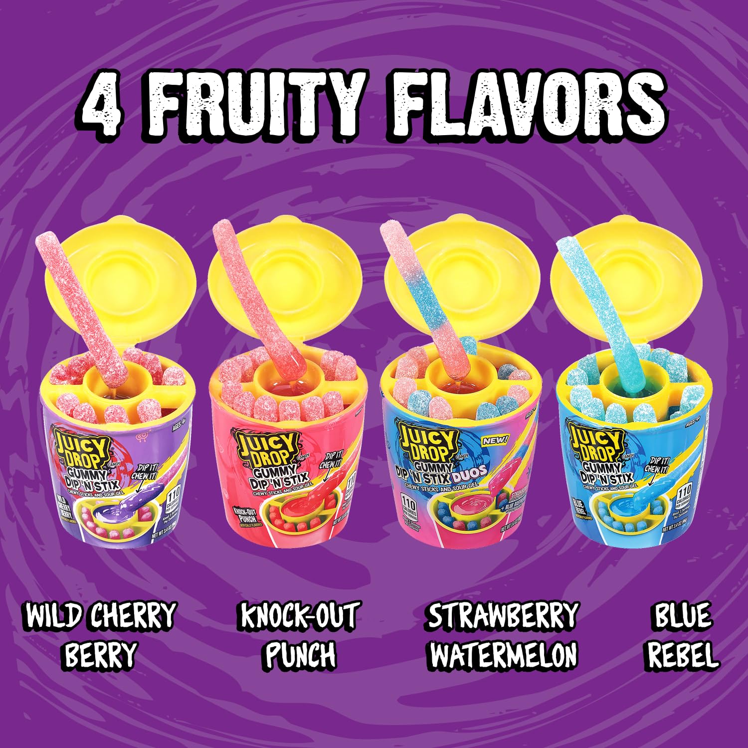 Juicy Drop contents layout with gummies and gel cups ready to share