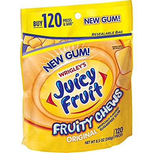 Juicy front-pack view showing resealable bag and value quantity benefit