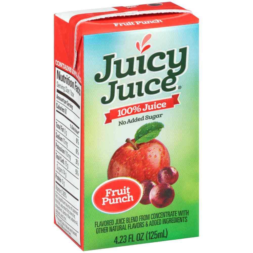 Juicy Juice front packaging showing bottle label and vibrant fruit visuals for quick ID