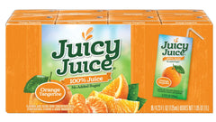 Juicy Juice front packaging showing orange tangerine flavor and kid-friendly convenience