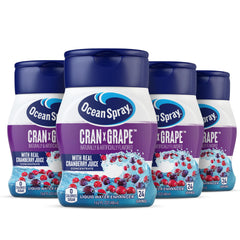 Juicy Mixes Ocean Spray front packaging showing four bottles and servings benefit