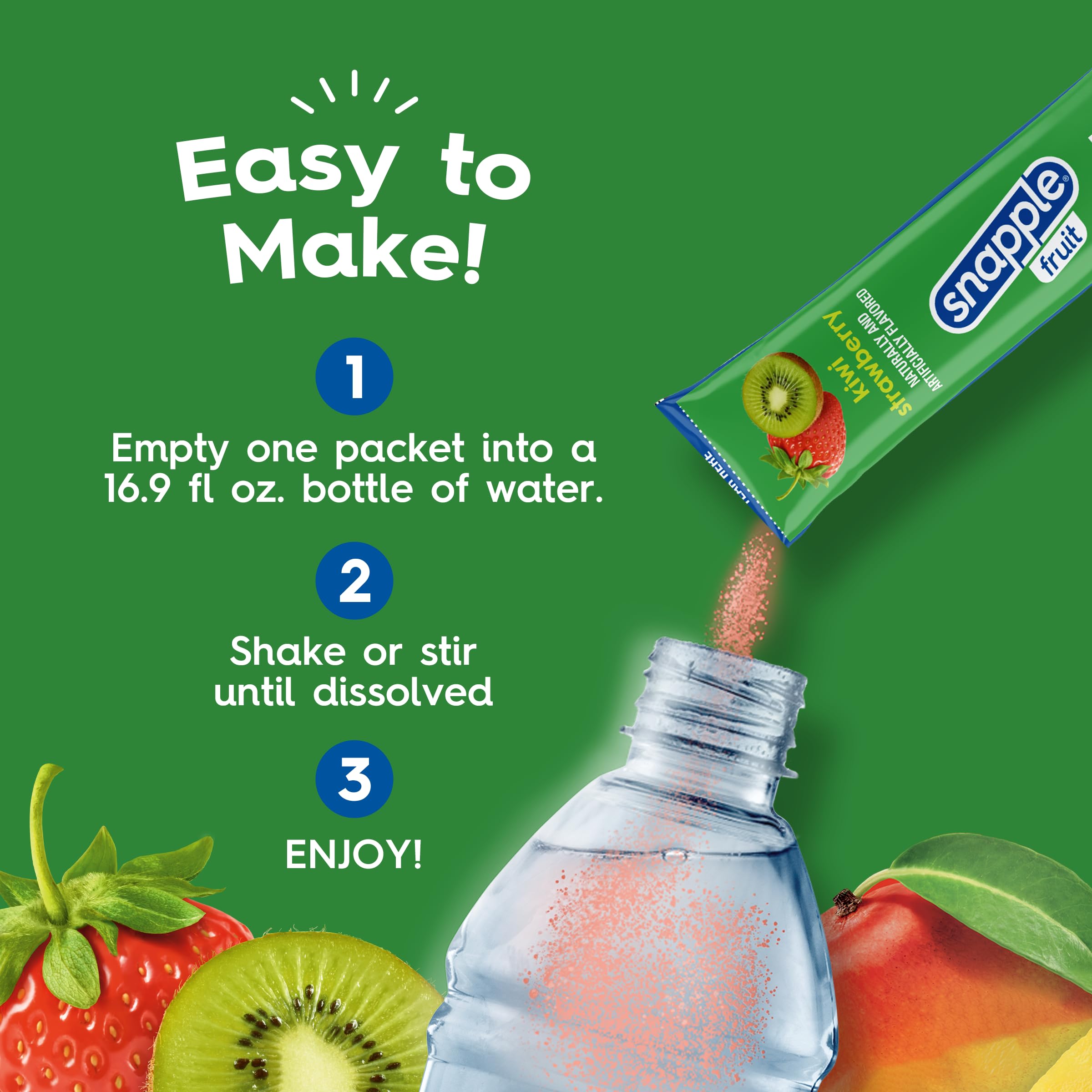 Juicy Mixes Snapple powder texture close-up highlighting fine particles that dissolve fast
