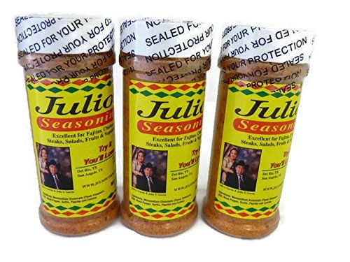 Julio's seasoning three 8oz containers front packaging showing Mexican-style blend