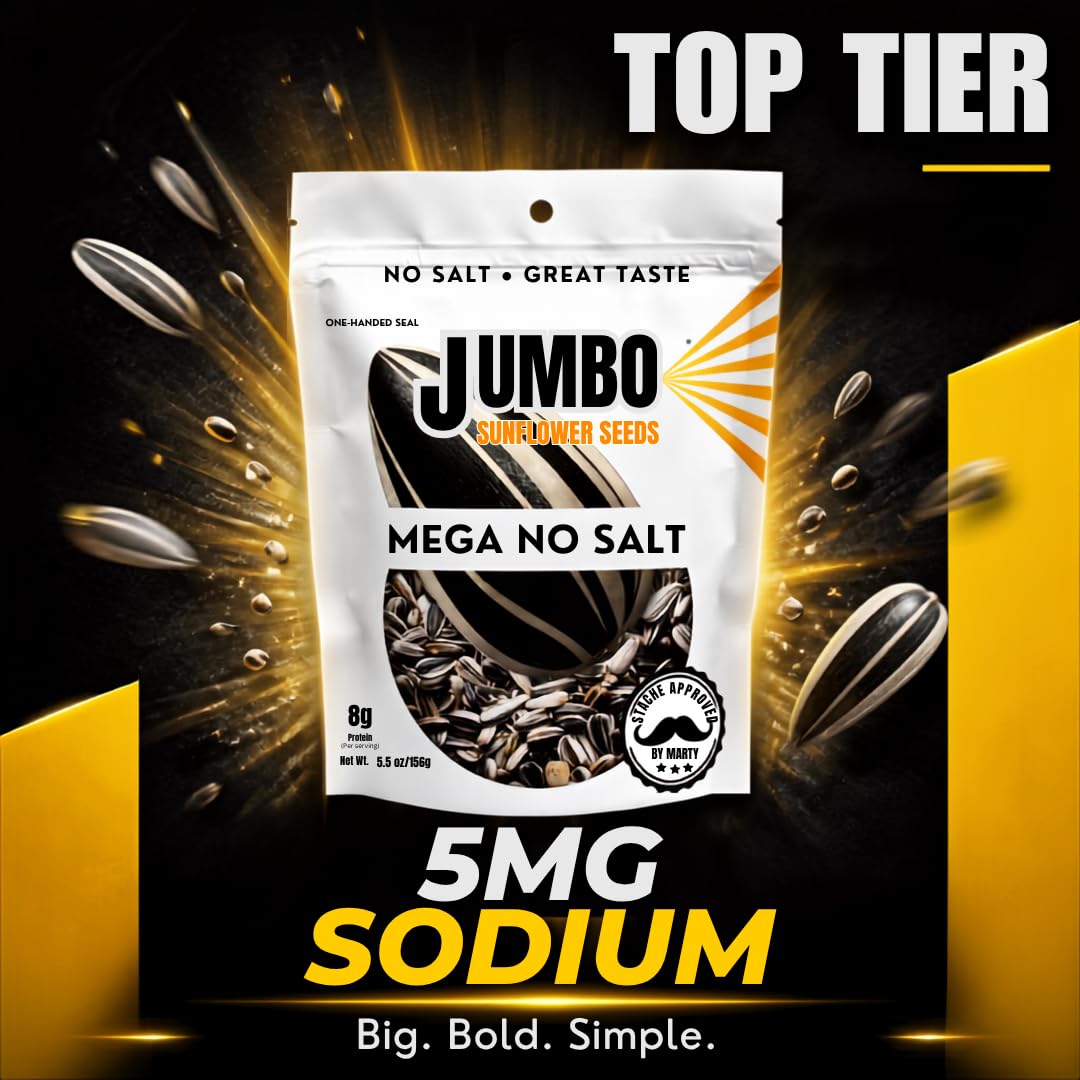 JUMBO seeds beside nutrition label showing serving size and protein fiber benefits