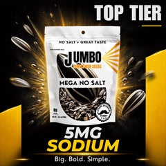 JUMBO seeds beside nutrition label showing serving size and protein fiber benefits