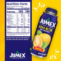 Jumex bottle close-up showing guava nectar texture and thick puree benefit