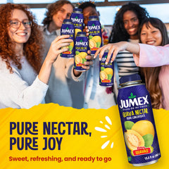 Jumex poured into glass with ice, brand serving suggestion and refreshment