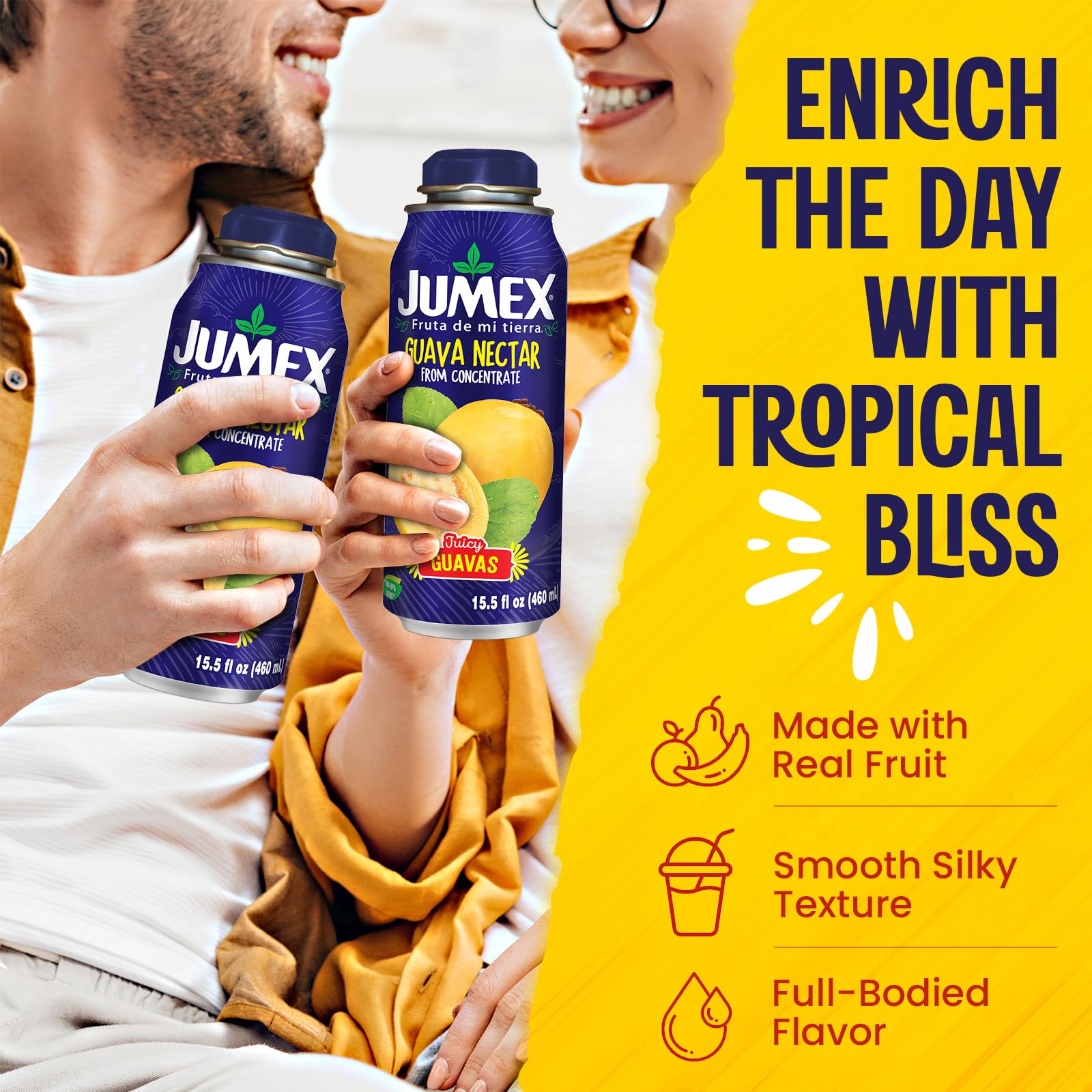 Jumex bottle next to hand for size comparison and portable convenience