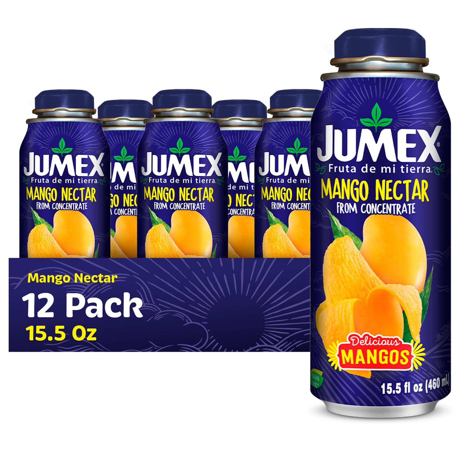 jumex front packaging showing 12-pack and label with authentic mango flavor benefit