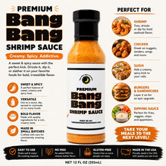 June Moon Spice Company drizzled over bang bang shrimp showing flavor boost benefit