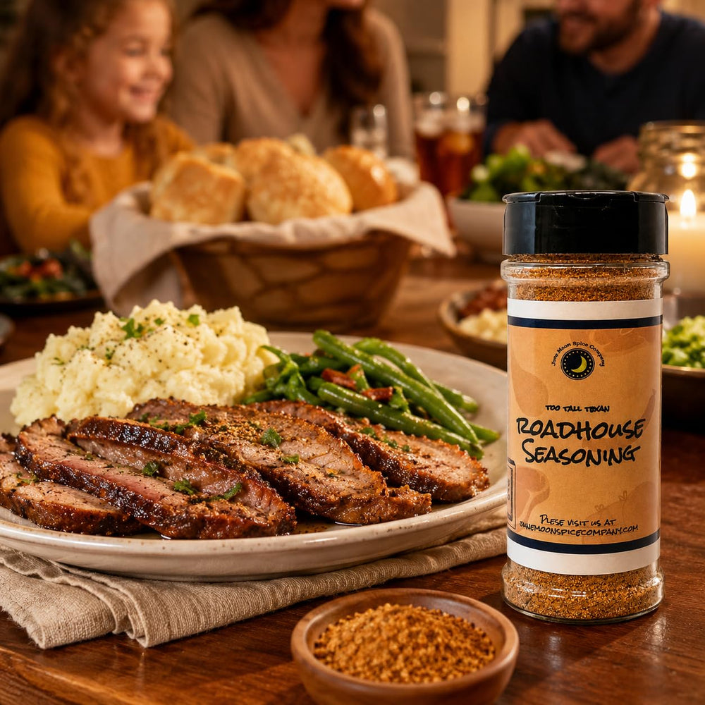 June Moon Spice Company rubbed on burger patty, improving flavor and caramelized sear