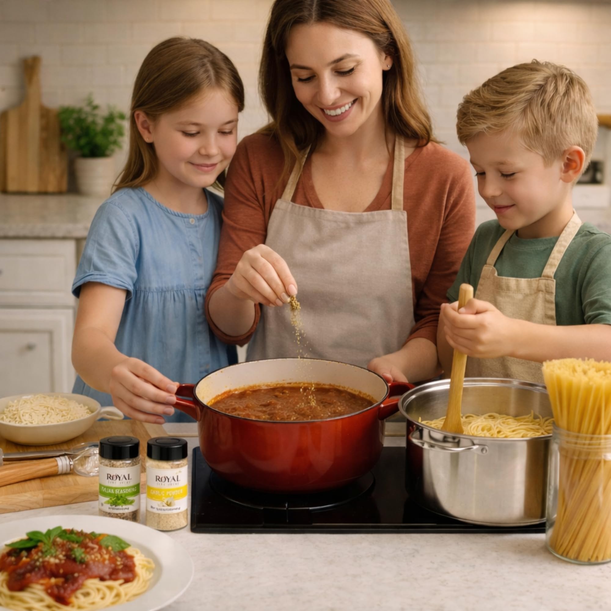 June Street Market spice set on kitchen counter styled in a casual cooking scene for gifting