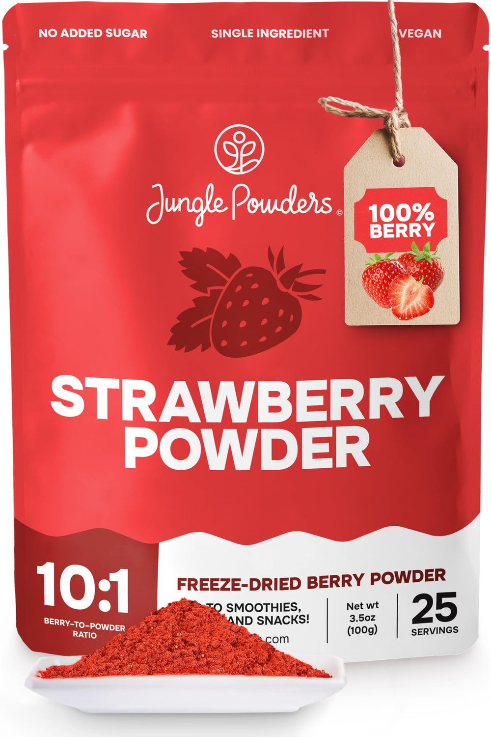 Jungle Powders front pouch showing vibrant color and clear branding benefit