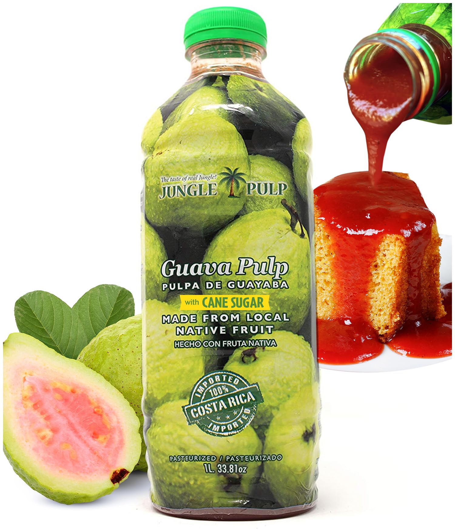Jungle Pulp front bottle showing guava puree and label for authentic flavor