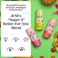 Juni cherry lime can close-up highlighting label and bright citrus appeal for low-calorie sip