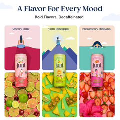 Juni yuzu pineapple can close-up with label detail emphasizing tropical taste and zero sugar