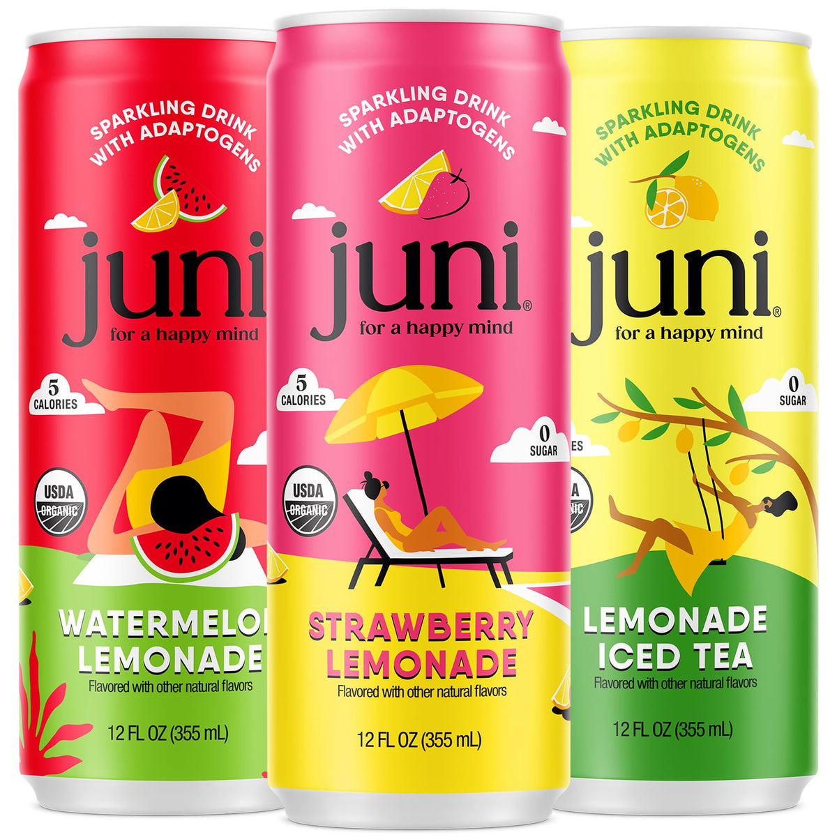 JUNI front can lemonade variety showing refreshing design and zero sugar benefit