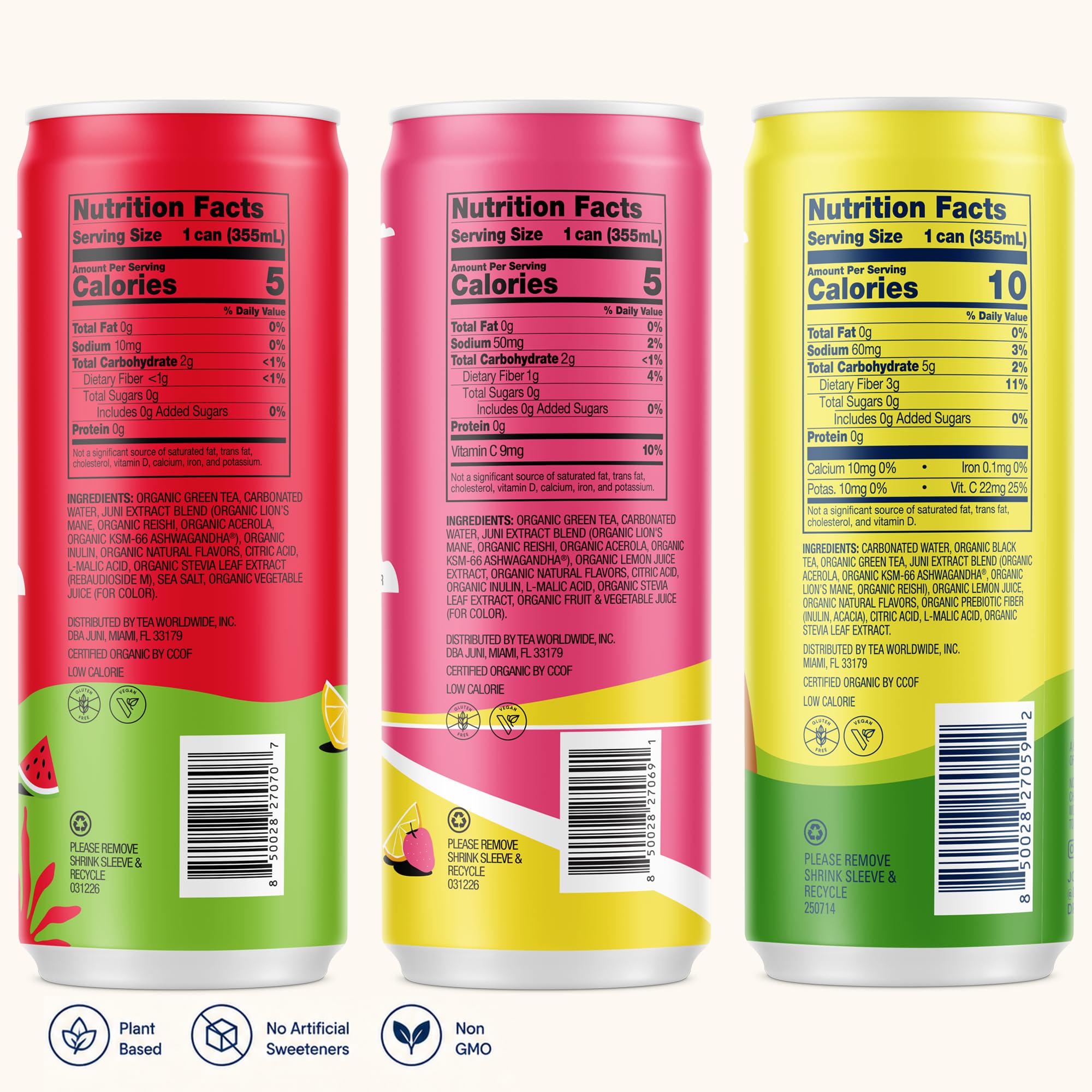 JUNI can held in hand showing scale and portable low-calorie beverage option