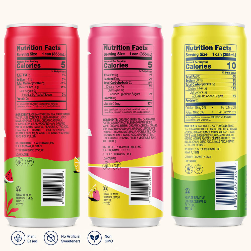 JUNI can held in hand showing scale and portable low-calorie beverage option