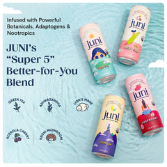 JUNI open can fizzing bubbles offering refreshing low-calorie uplift