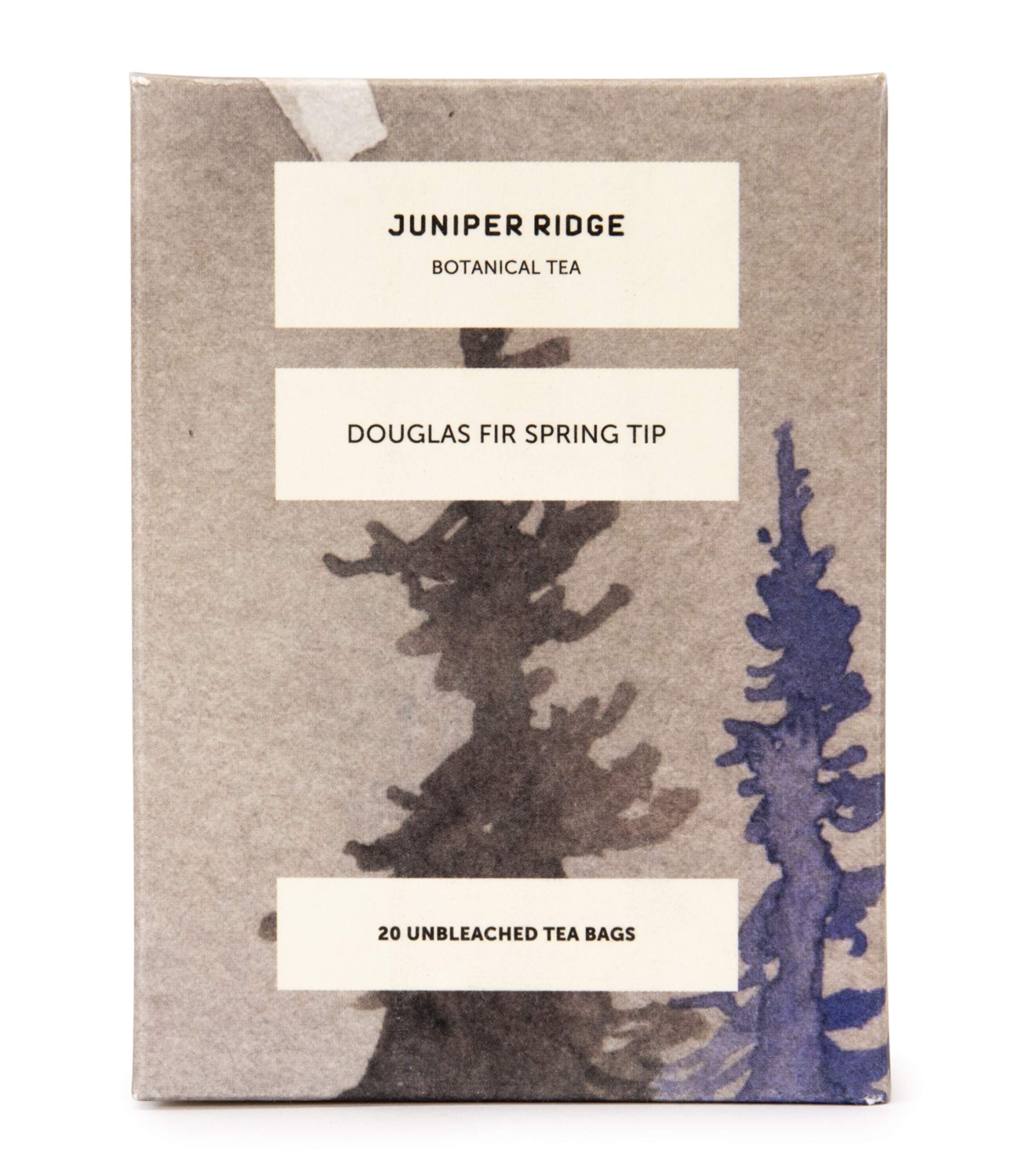Juniper Ridge teabag contents close-up showing fir tips and natural botanicals