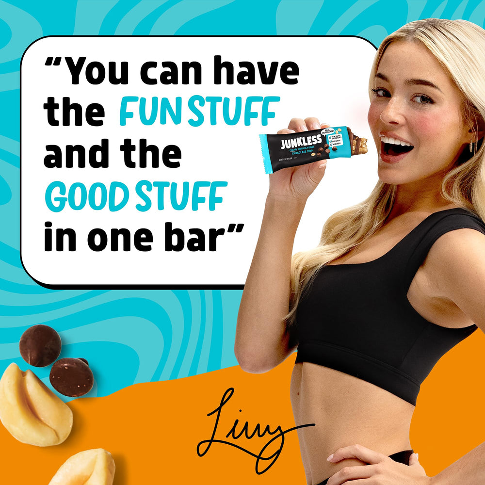 JUNKLESS bar held in hand demonstrating size and on-the-go portability