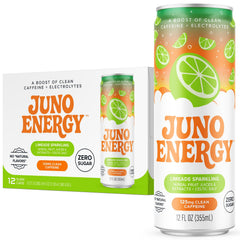 JUNO ENERGY front can showing limeade branding and benefits