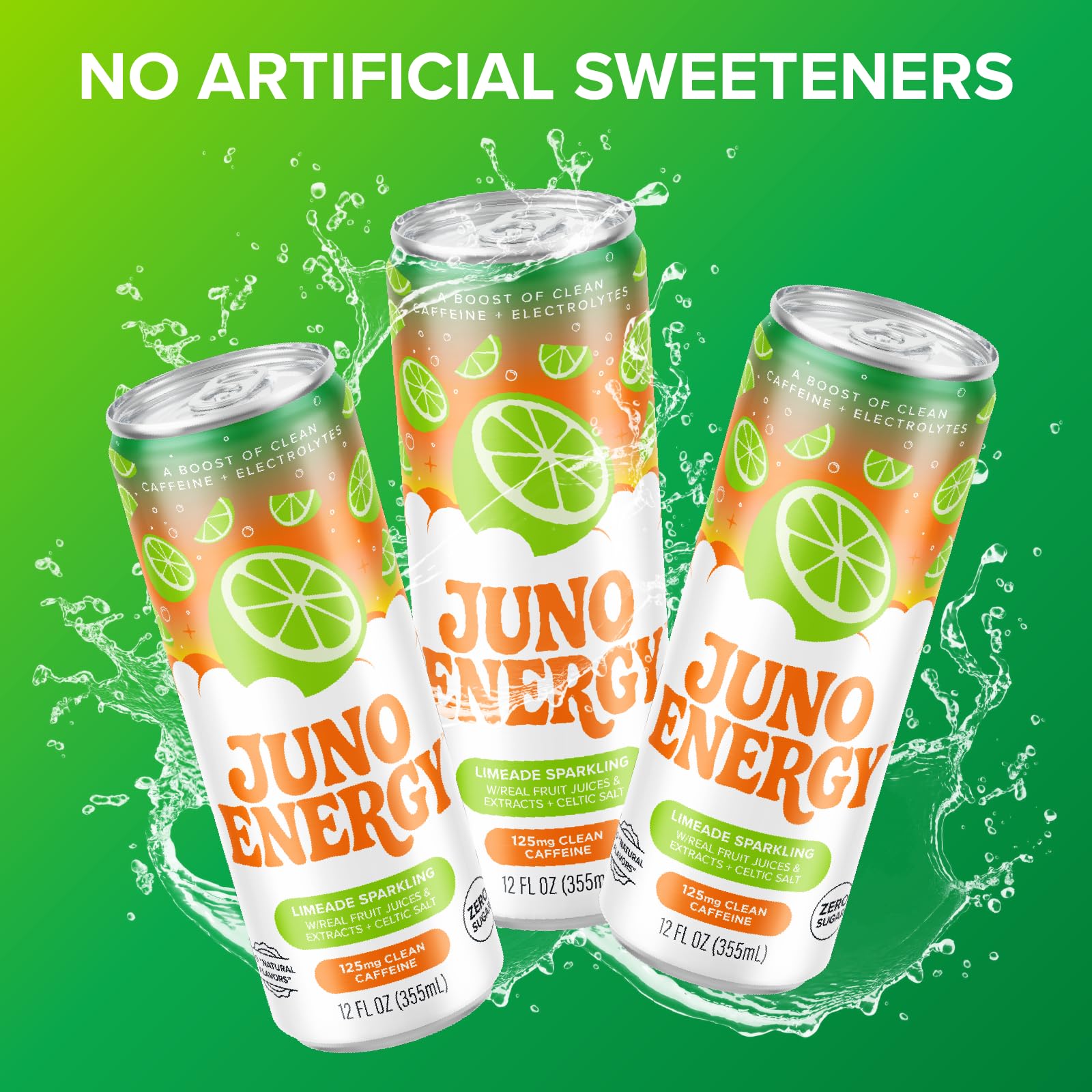 JUNO ENERGY cans on ice outdoors offering chilled refreshing hydration
