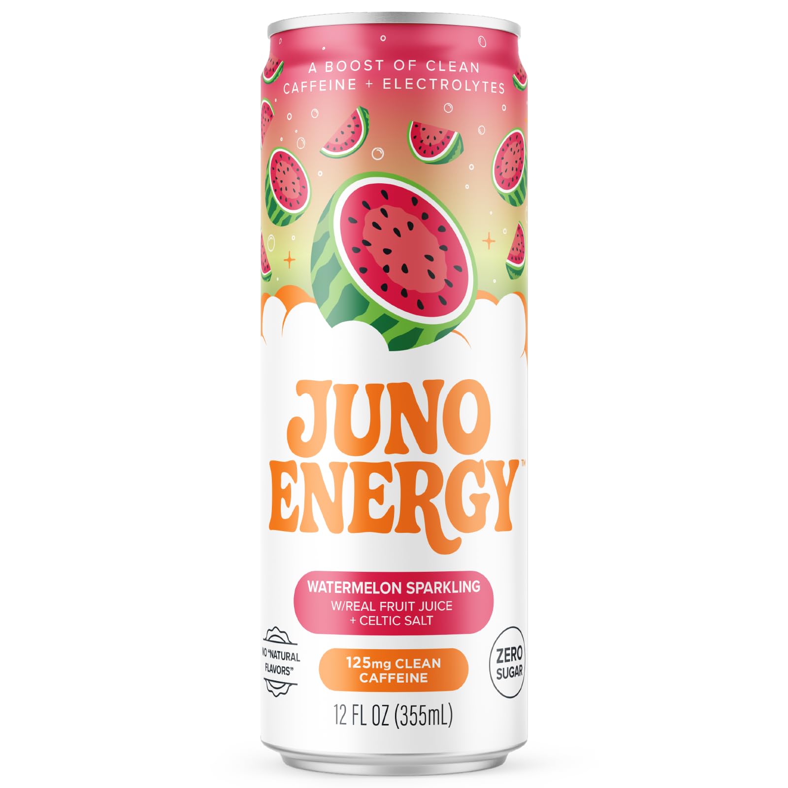 JUNO ENERGY poured into a glass with ice to show clarity, color, and drink appeal