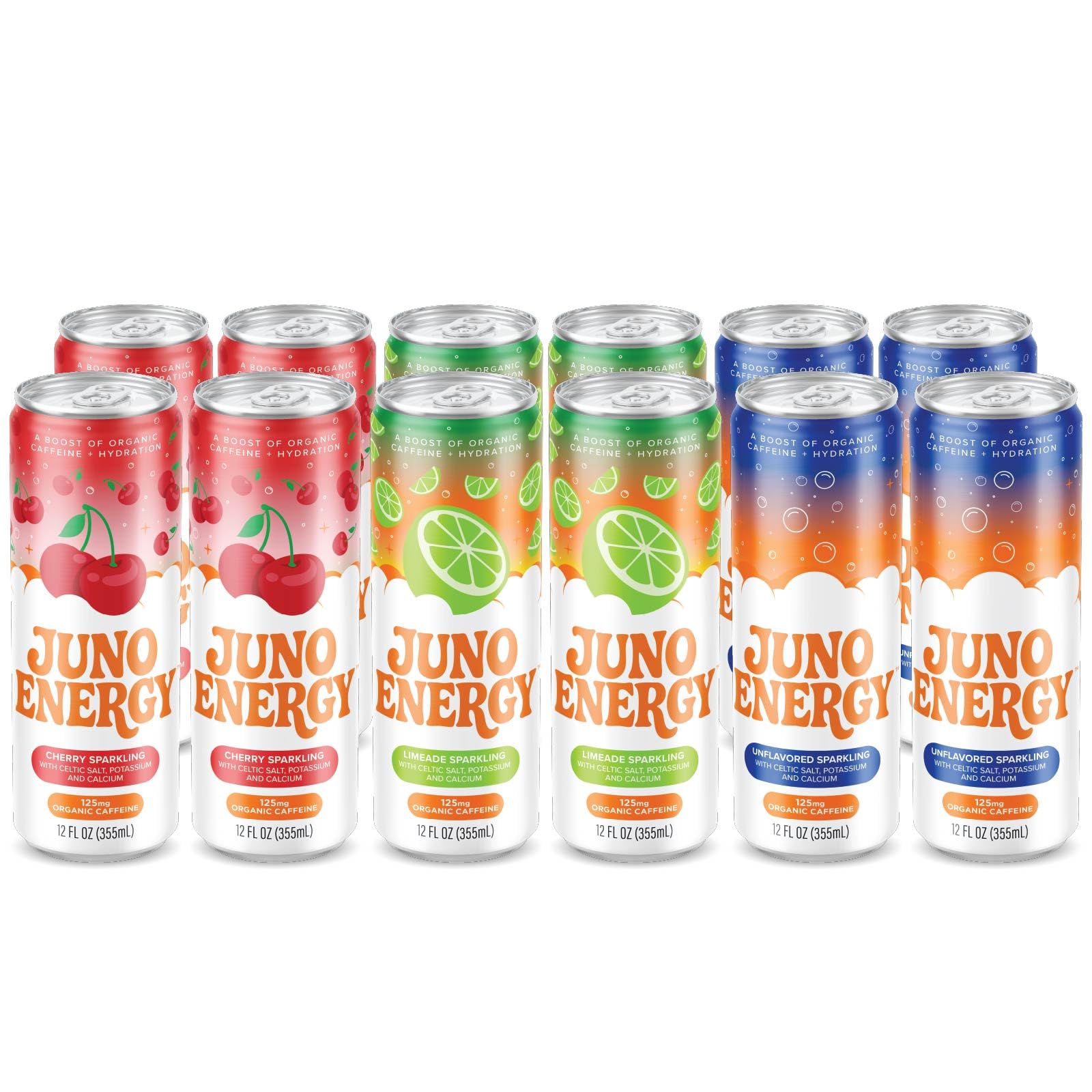 JUNO ENERGY cans in a cooler with ice, suggesting on-the-go chilling for outings