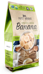 Just About front pouch showing organic banana flour for baking convenience