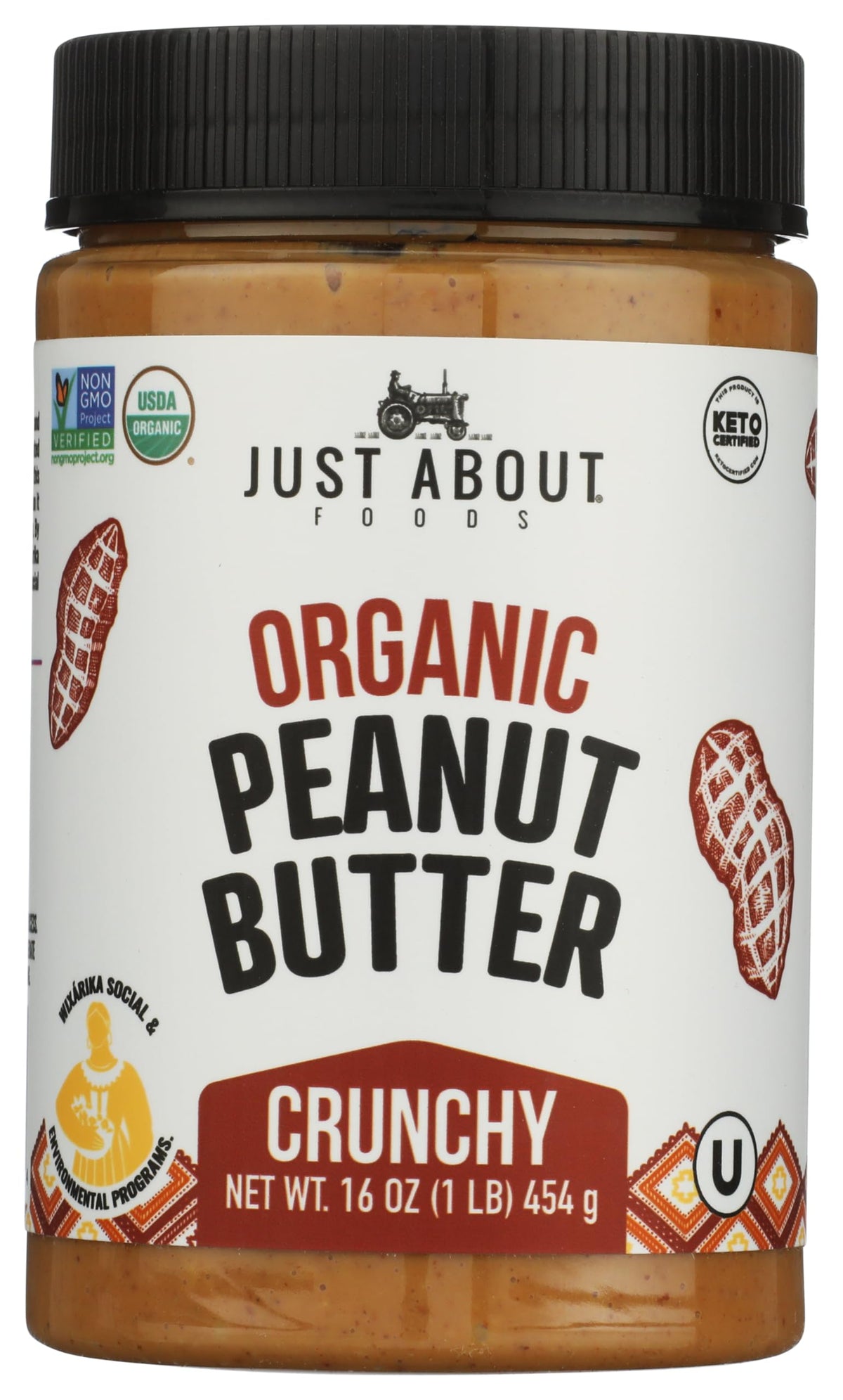 Just About front jar view showing label and pure peanut benefit